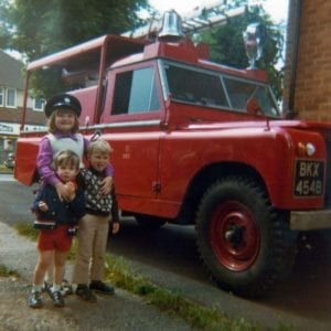 The Owner Adrian with the Hazell's Fire engine in his parents drive in 1976 age 4.
